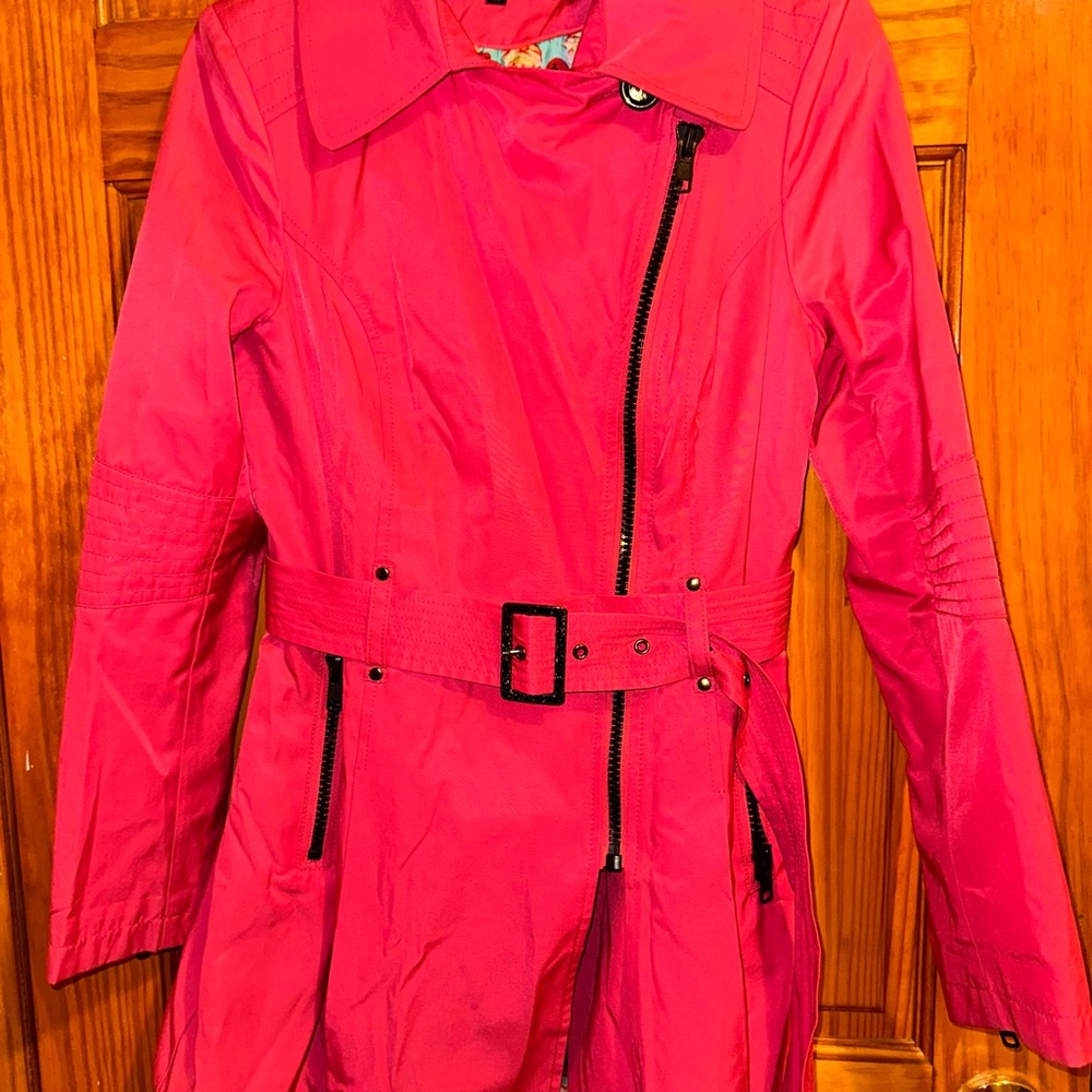 Black Rivet Hot Pink Trench Coat with Belt